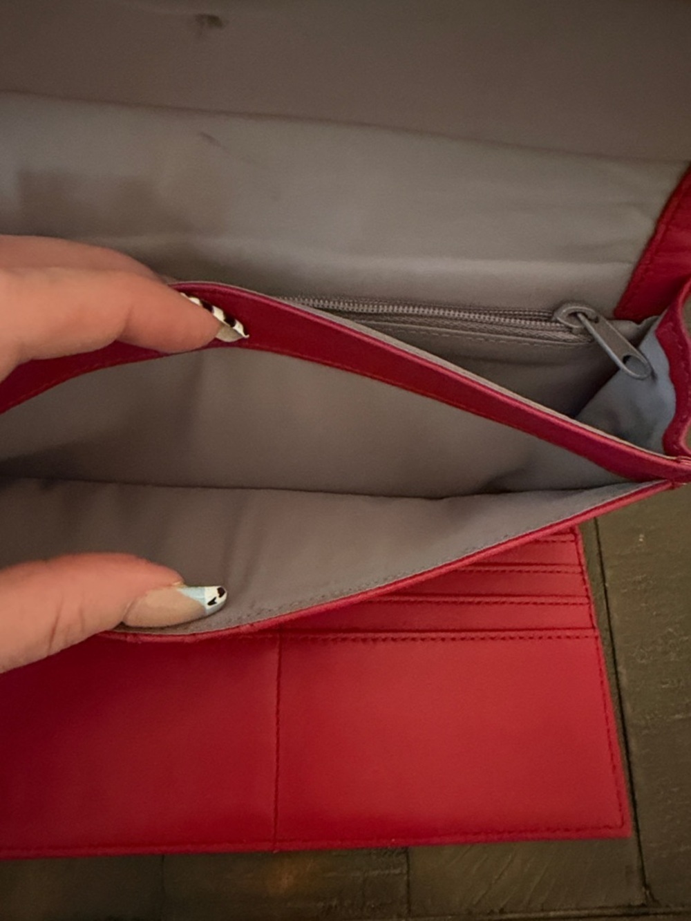 Red Soft Leather Long Wallet for Women - Picture 8 of 14